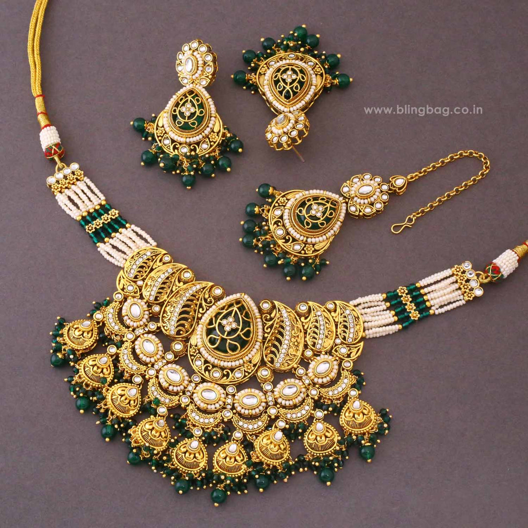 Emerald Aranya Kundan Jewellery Set - New Arrival