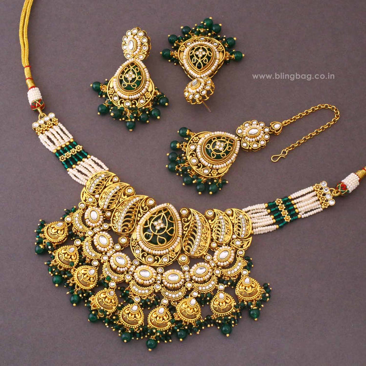 Emerald Aranya Kundan Jewellery Set - New Arrival