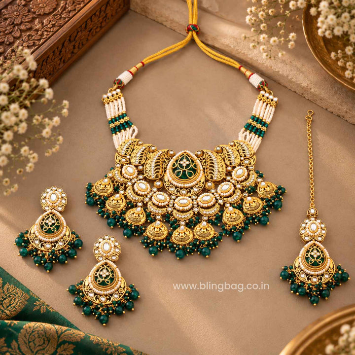 Emerald Aranya Kundan Jewellery Set - New Arrival