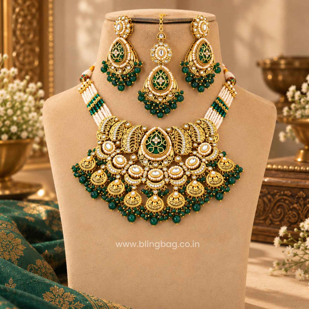 Emerald Aranya Kundan Jewellery Set - New Arrival