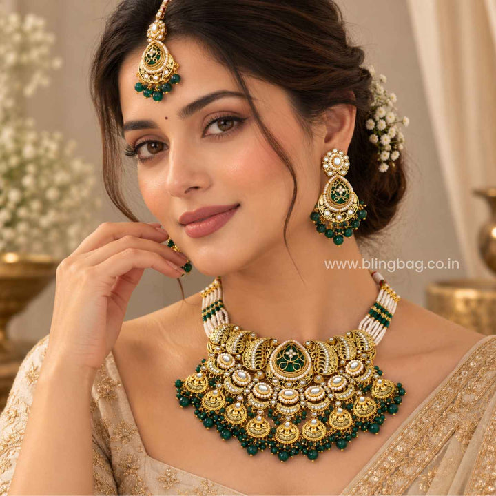 Emerald Aranya Kundan Jewellery Set - New Arrival