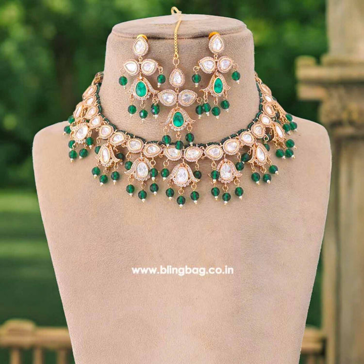 Emerald Bhagyashri Kundan Jewellery Set