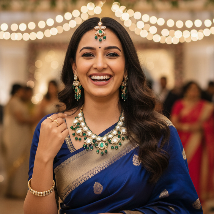 Emerald Bhagyashri Kundan Jewellery Set