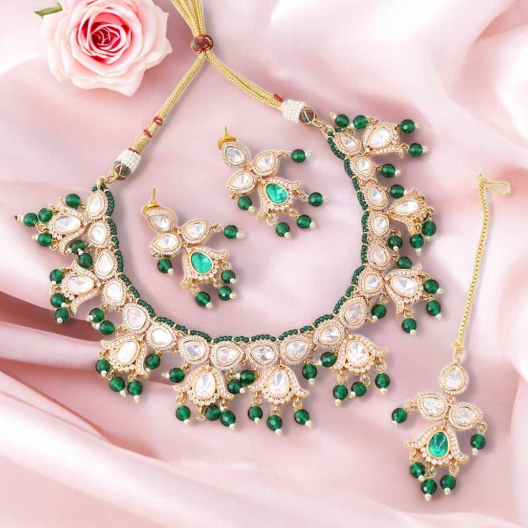Emerald Bhagyashri Kundan Jewellery Set