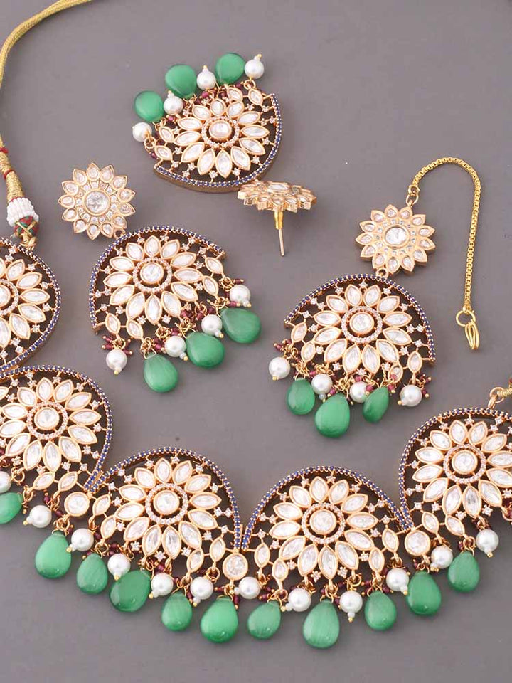 Emerald Bhargavi Kundan Jewellery Set
