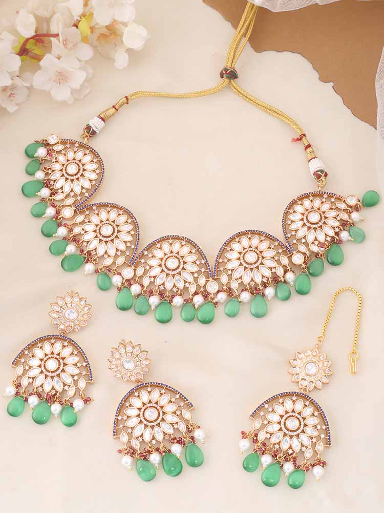 Emerald Bhargavi Kundan Jewellery Set