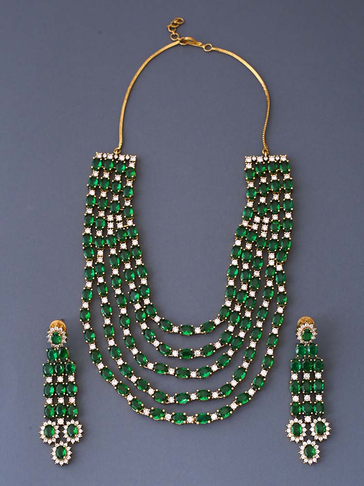 Emerald Caruvi Zirconia Jewellery Set