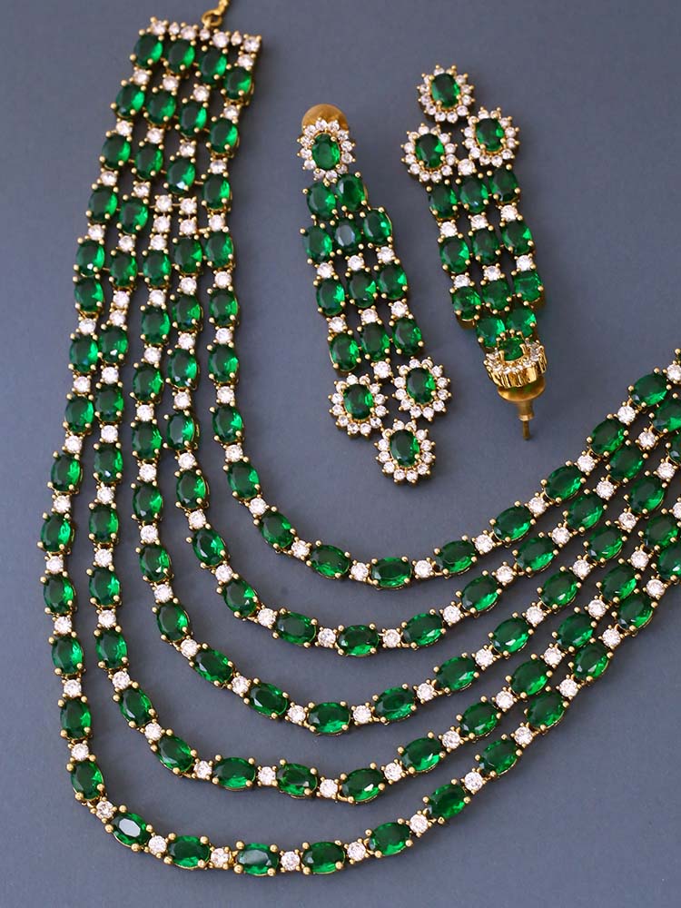 Emerald Caruvi Zirconia Jewellery Set