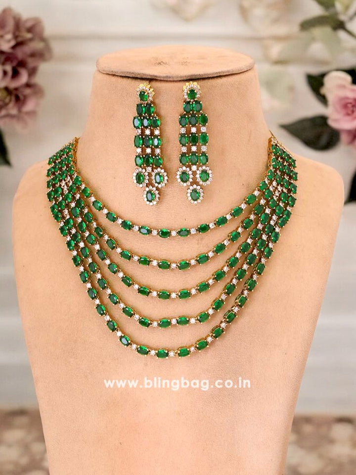 Emerald Caruvi Zirconia Jewellery Set