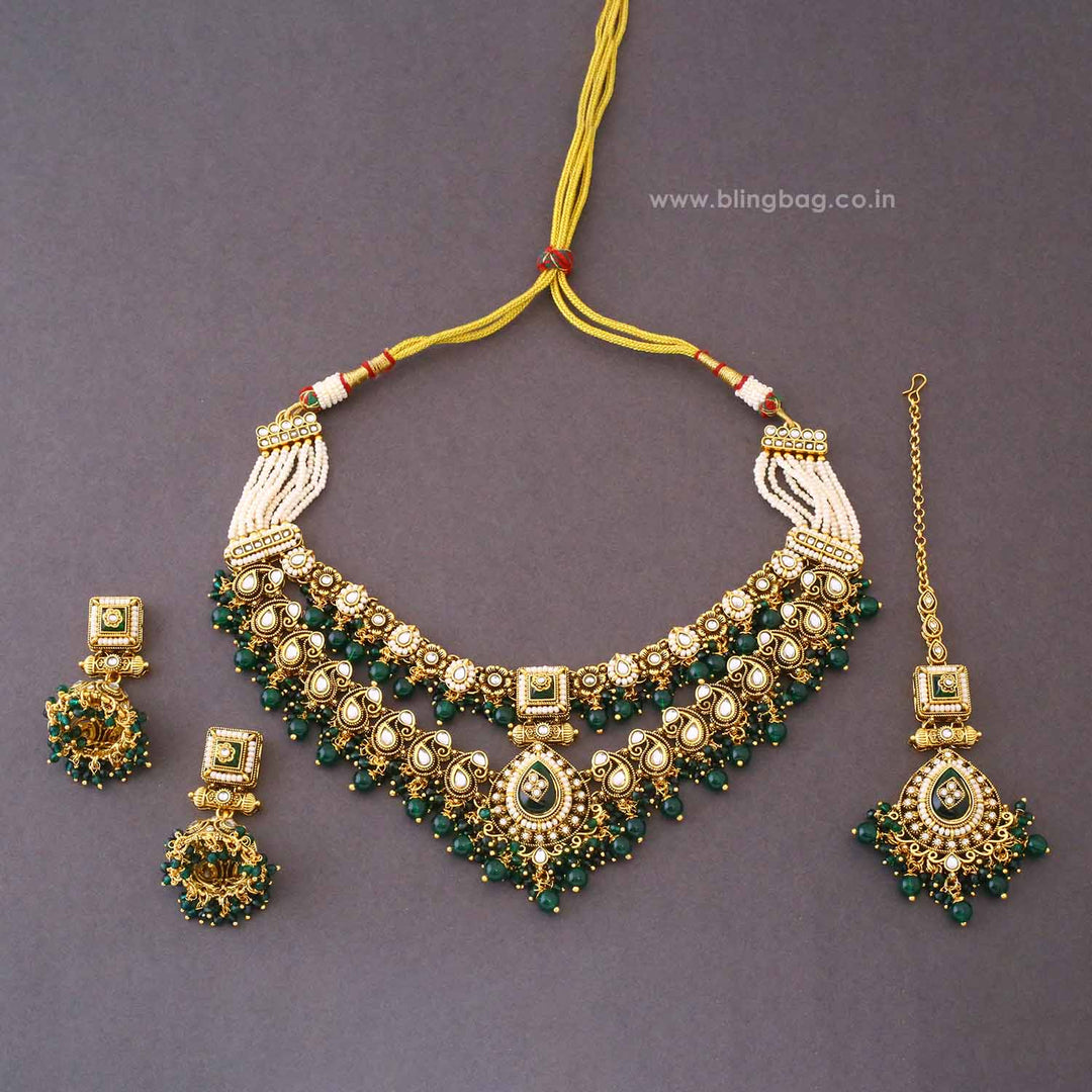Emerald Chavi Kundan Jewellery Set - New Arrival