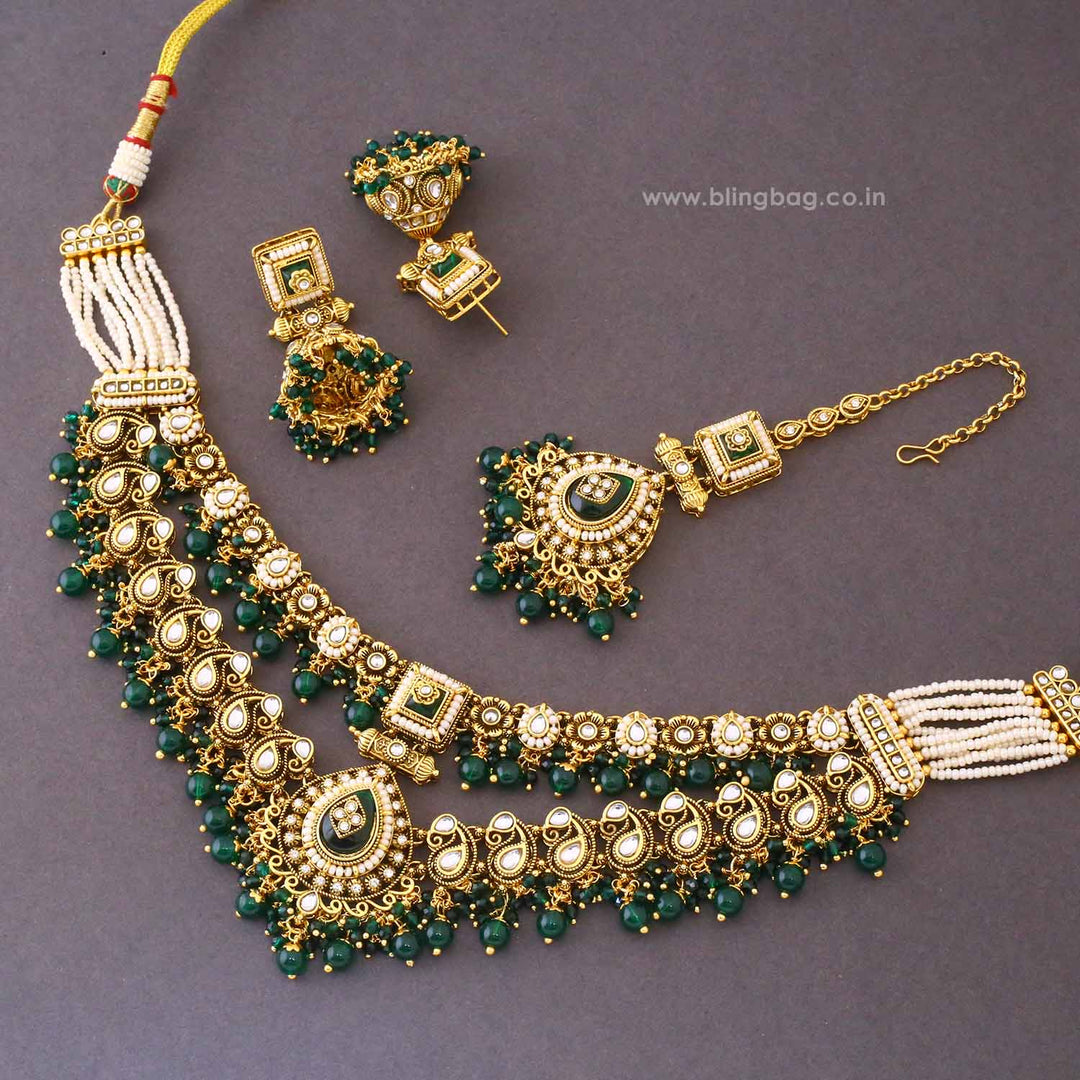 Emerald Chavi Kundan Jewellery Set - New Arrival