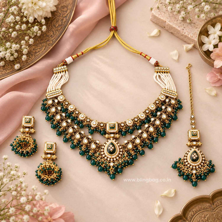 Emerald Chavi Kundan Jewellery Set - New Arrival