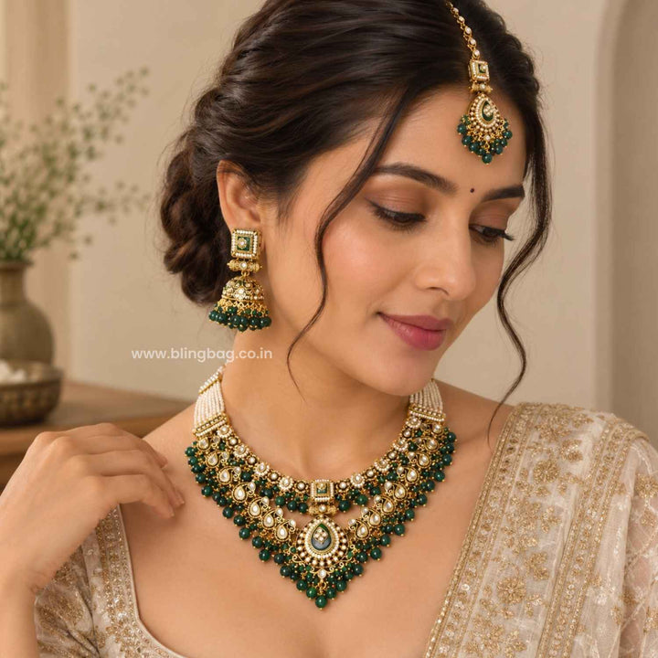 Emerald Chavi Kundan Jewellery Set - New Arrival