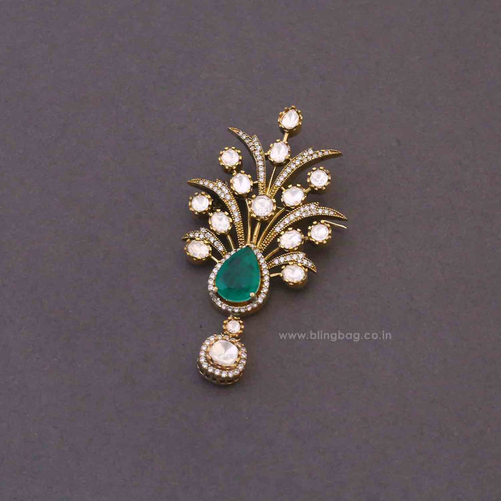 Emerald Crowned Shield Brooch