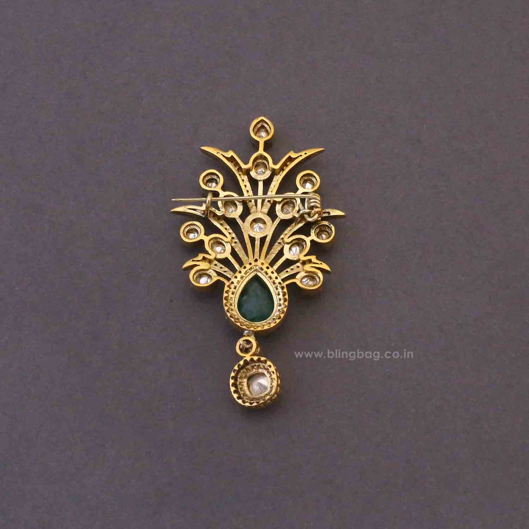 Emerald Crowned Shield Brooch