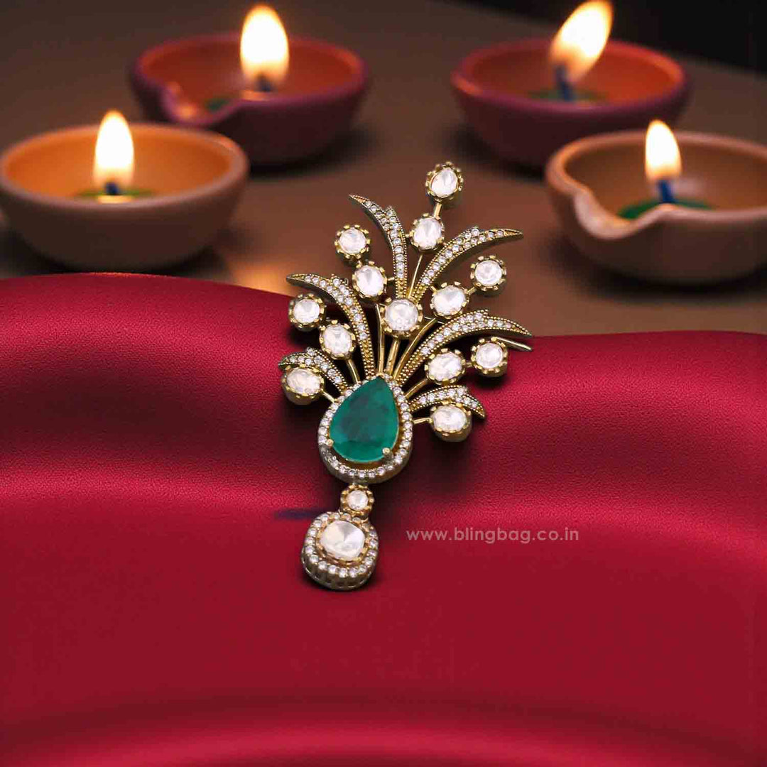 Emerald Crowned Shield Brooch