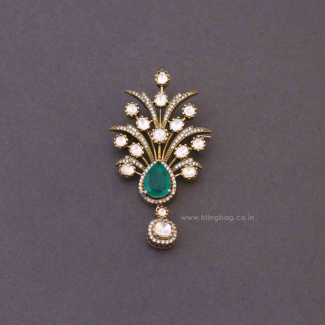 Emerald Crowned Shield Brooch