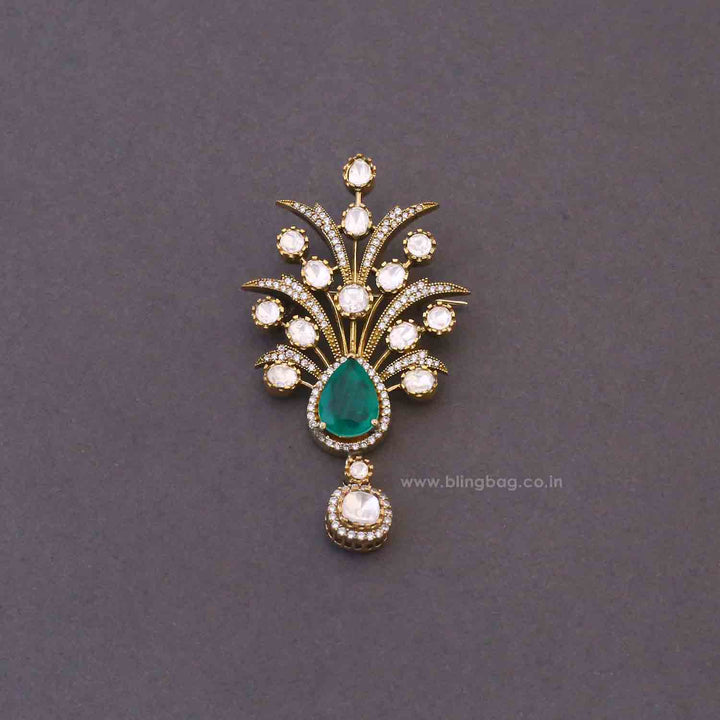 Emerald Crowned Shield Brooch