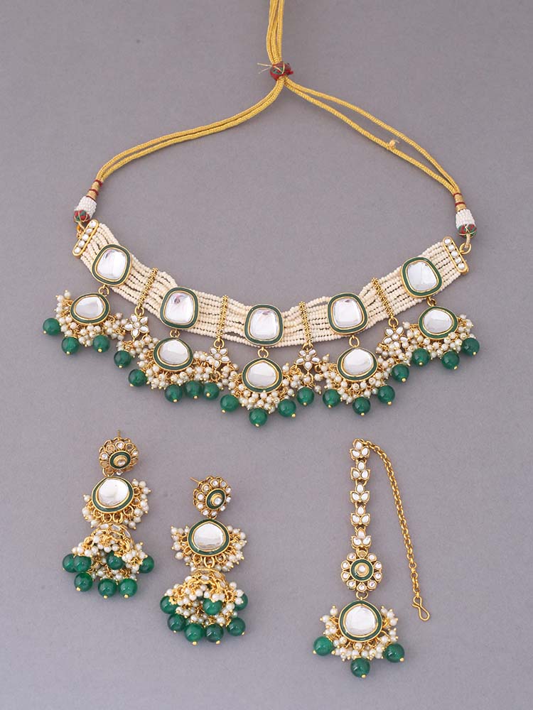 Emerald Deepti Kundan Jewellery Set