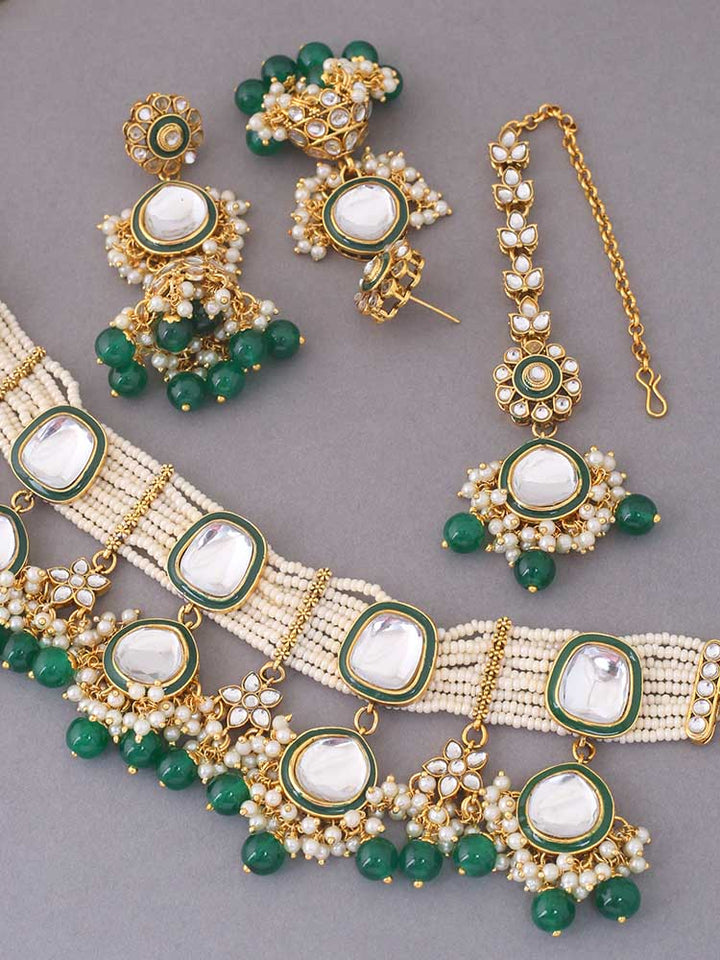 Emerald Deepti Kundan Jewellery Set