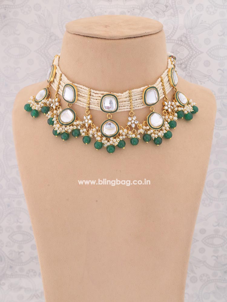 Emerald Deepti Kundan Jewellery Set