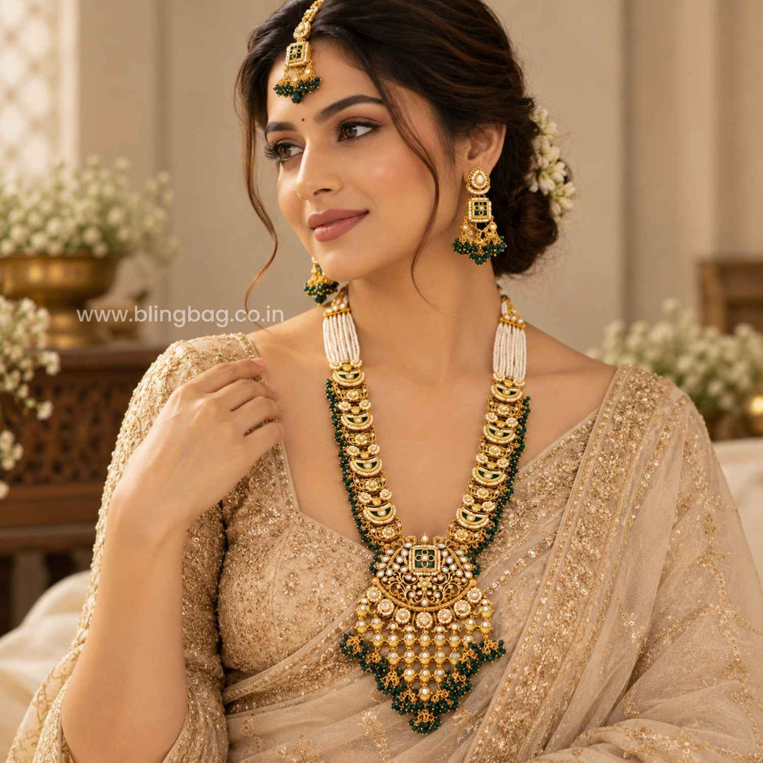Emerald Devikaara Kundan Jewellery Set - New Arrival