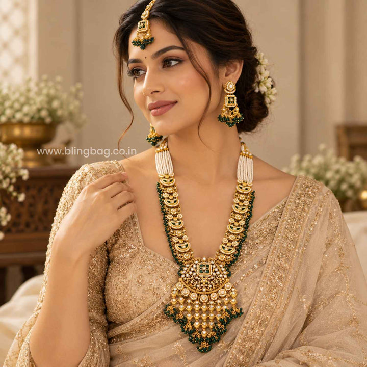 Emerald Devikaara Kundan Jewellery Set - New Arrival