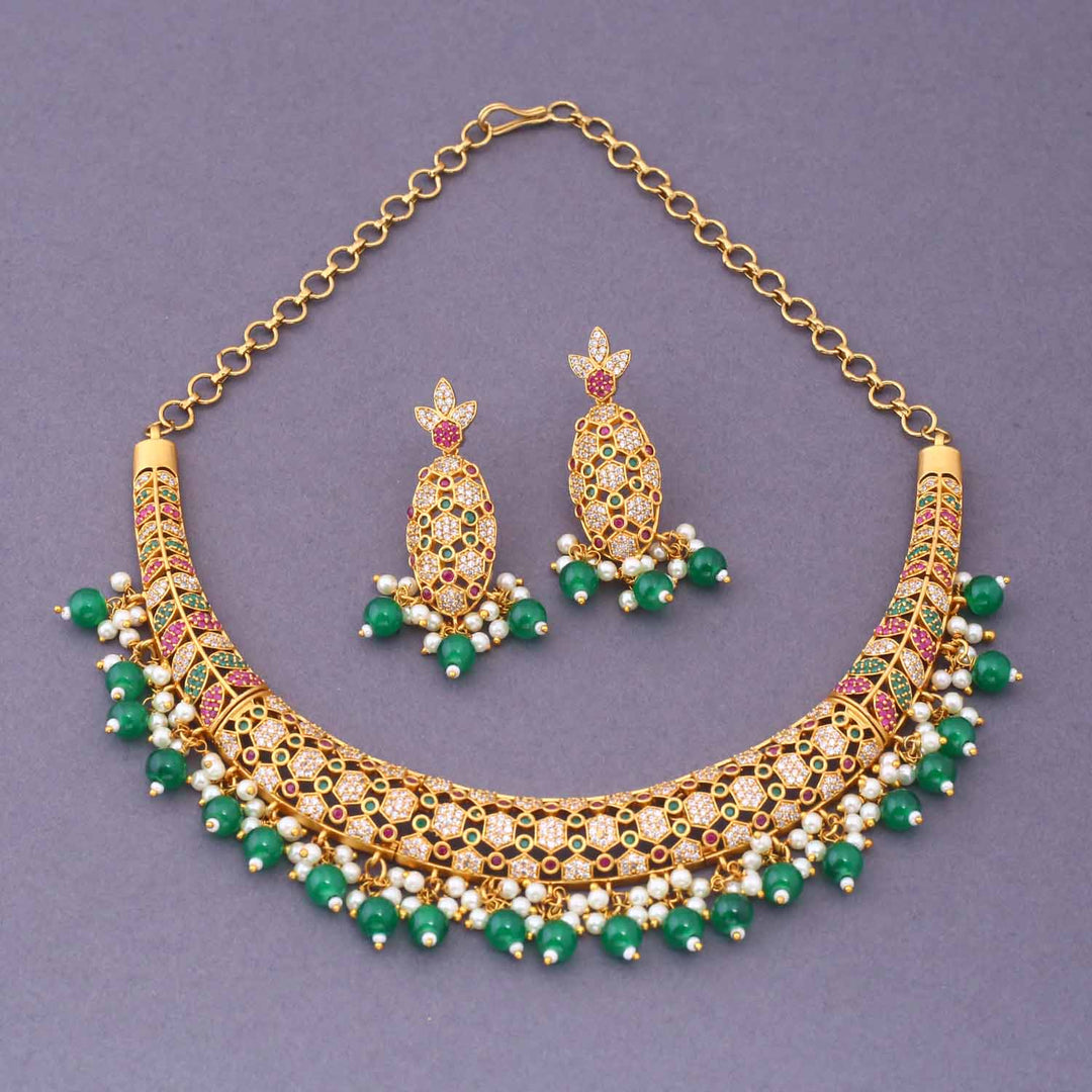 Emerald Devisha Hasli Antique Jewellery Set - New Arrival