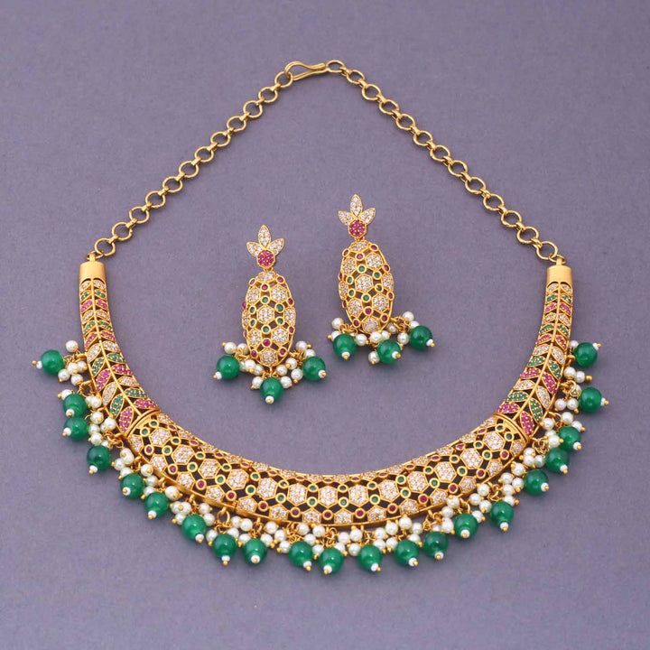 Emerald Devisha Hasli Antique Jewellery Set - New Arrival