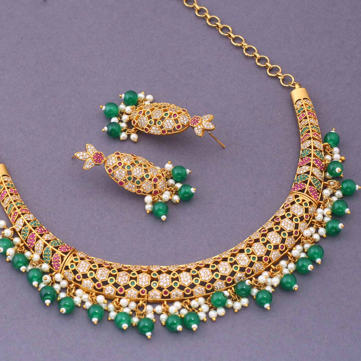 Emerald Devisha Hasli Antique Jewellery Set - New Arrival