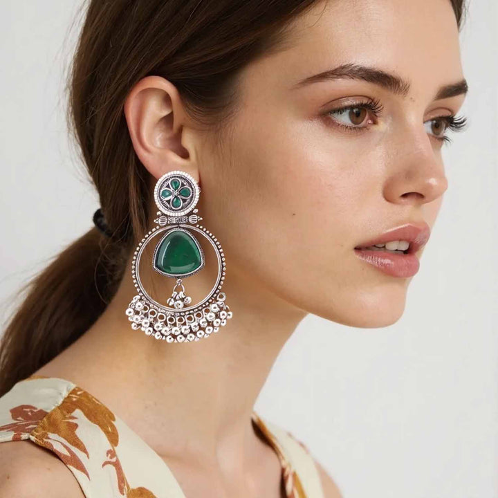 Emerald Devshi Oxidised Chandbalis