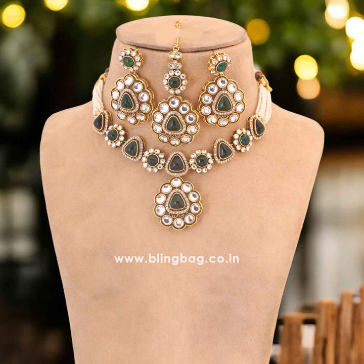 Emerald Dhivyashi Kundan Jewellery Set
