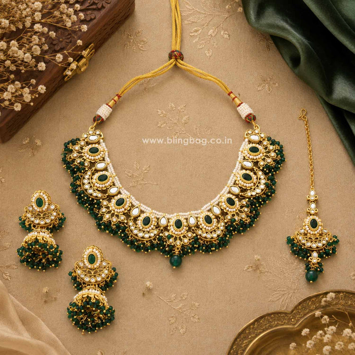 Emerald Diyaani Kundan Jewellery Set