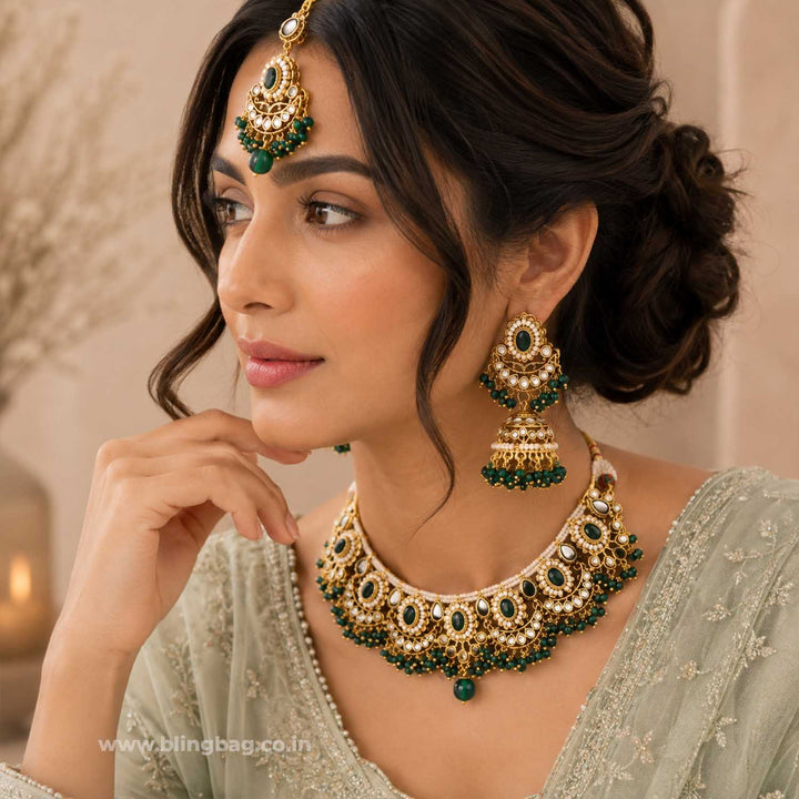 Emerald Diyaani Kundan Jewellery Set