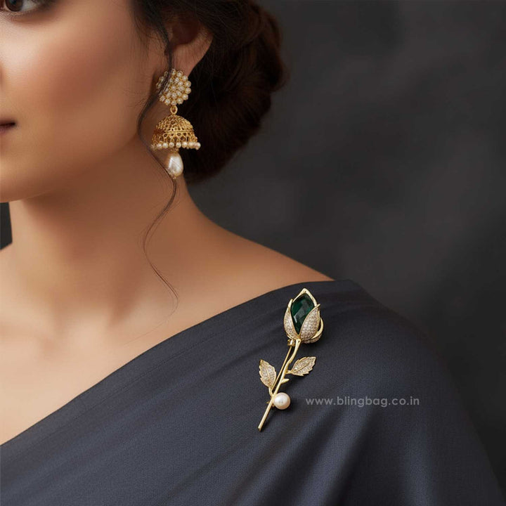 Emerald Dusky Rose Brooch