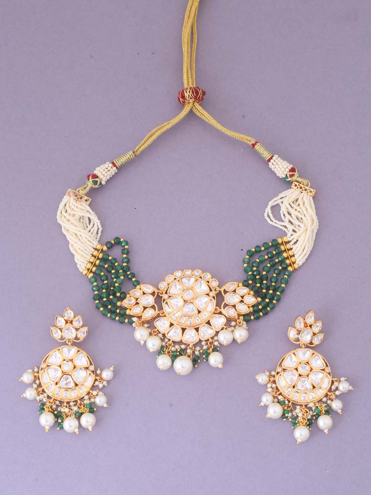 Emerald Ekantika Kundan Jewellery Set
