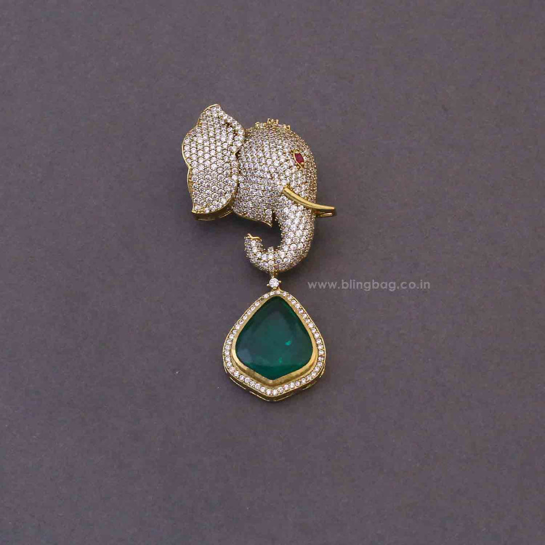 Emerald Elephant Drop Brooch