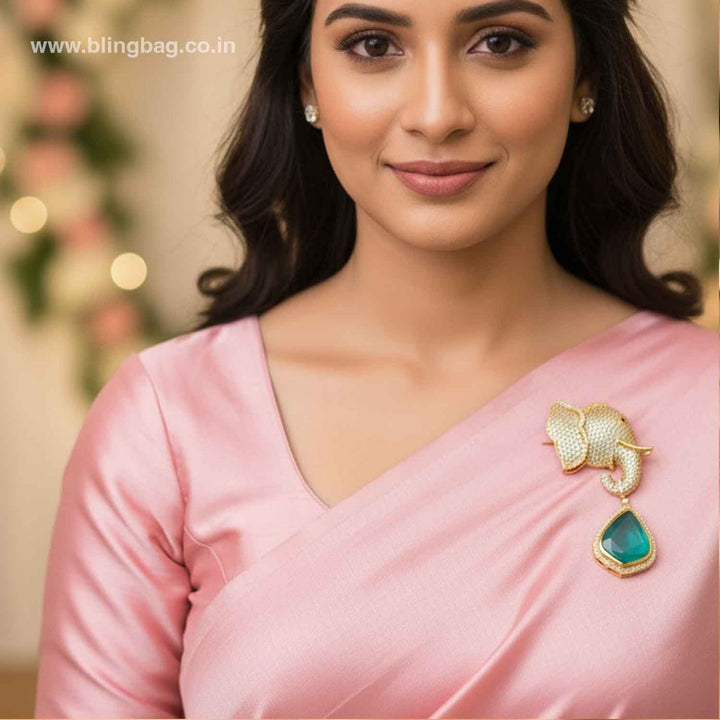 Emerald Elephant Drop Brooch