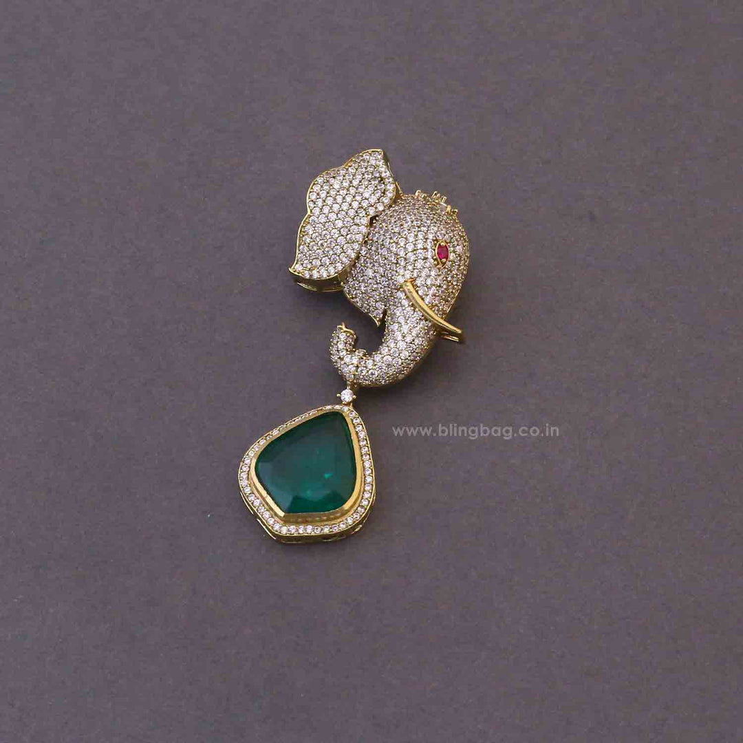 Emerald Elephant Drop Brooch
