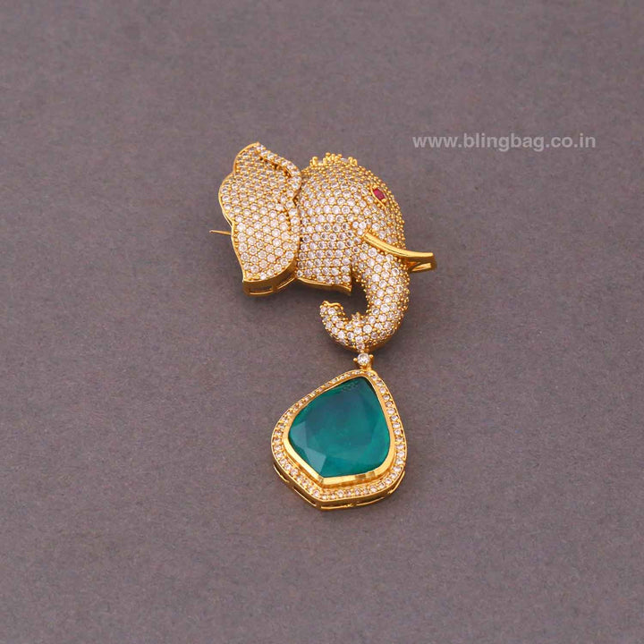Emerald Elephant Drop Brooch