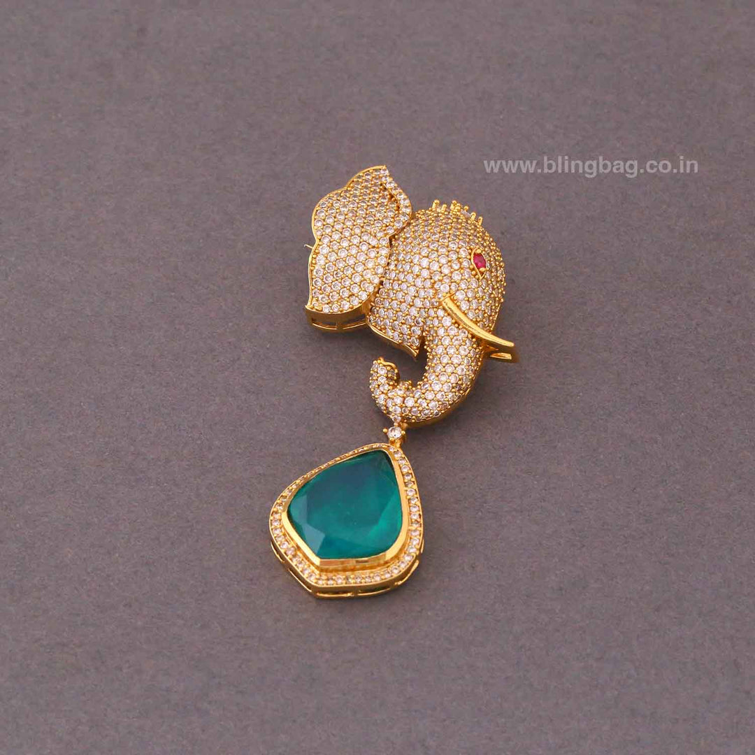 Emerald Elephant Drop Brooch