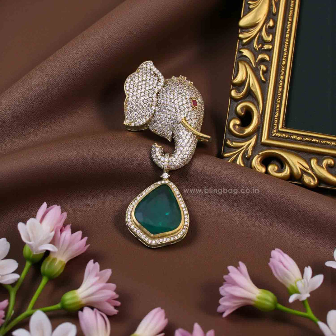 Emerald Elephant Drop Brooch