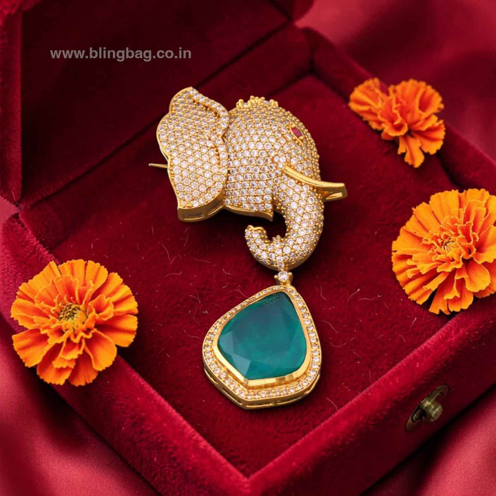 Emerald Elephant Drop Brooch