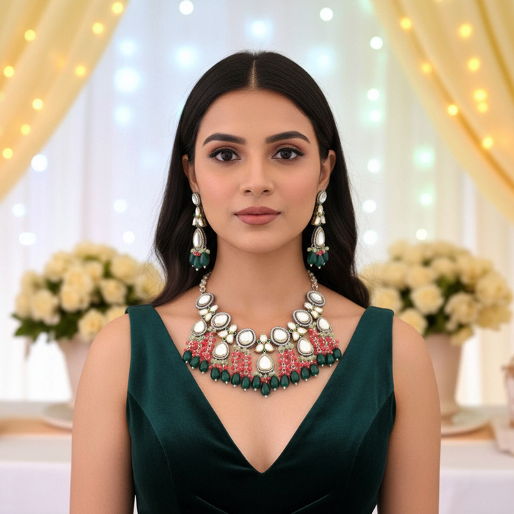 Emerald Elian Kundan Jewellery Set - EOSS