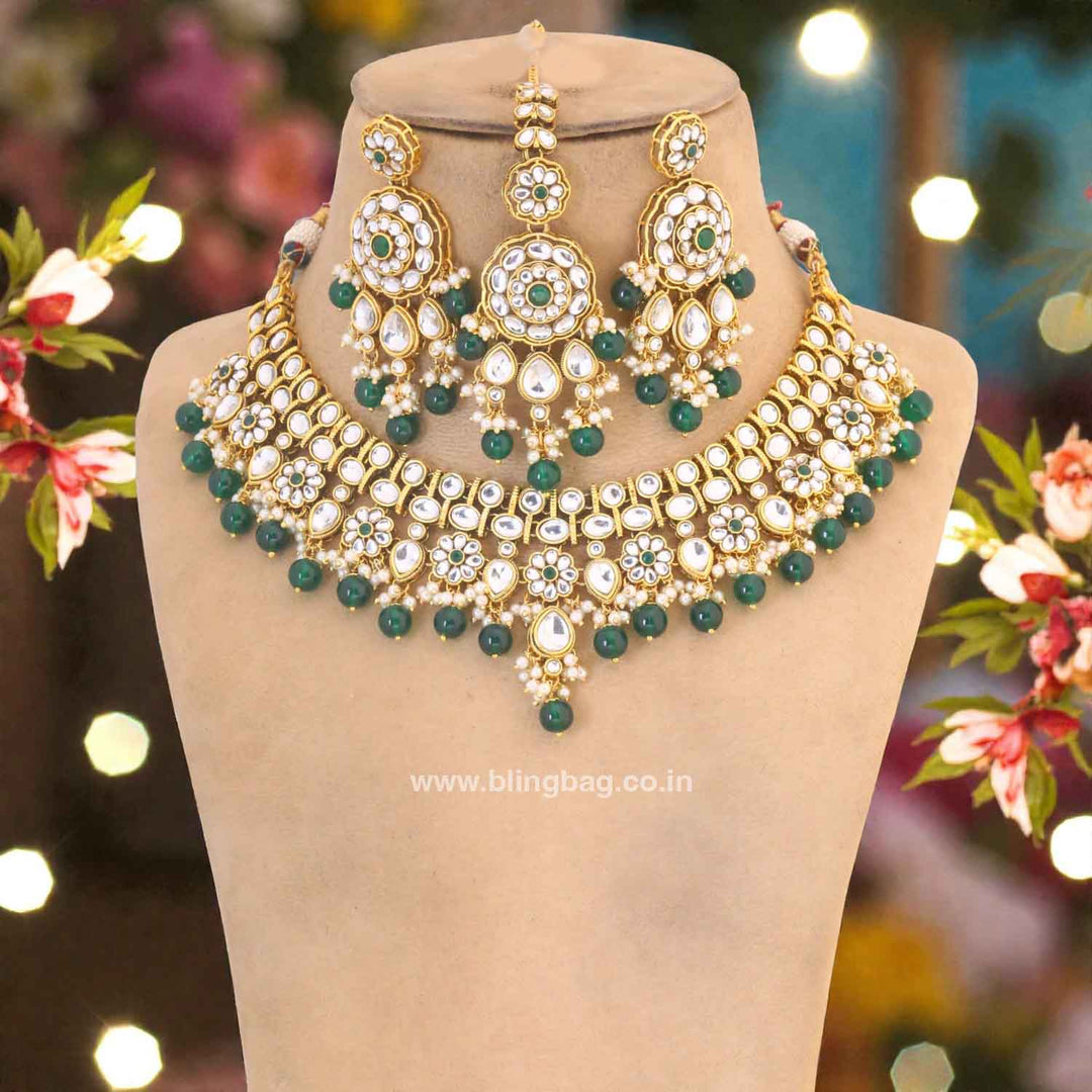 Emerald Eshanya Kundan Jewellery Set