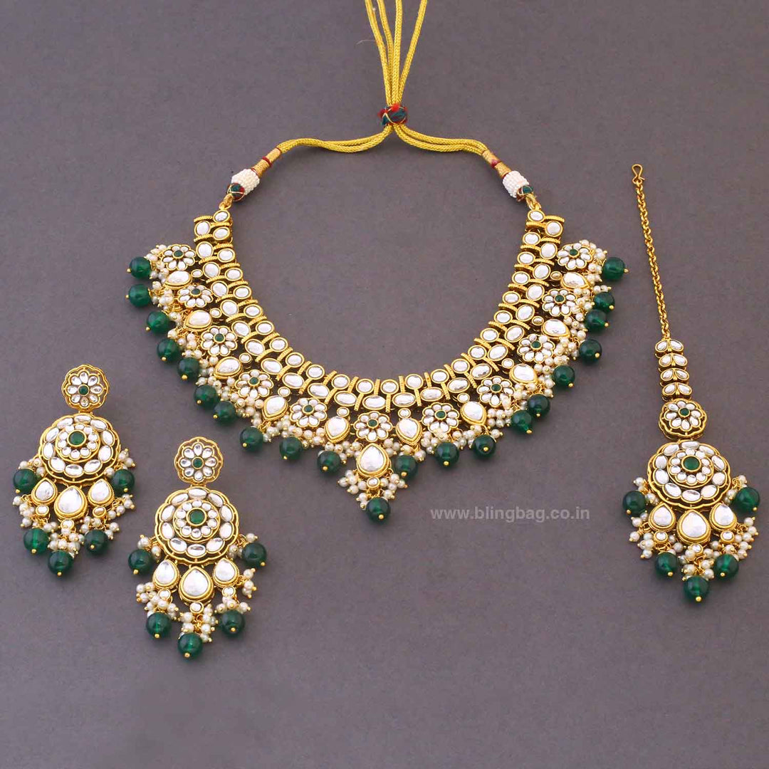 Emerald Eshanya Kundan Jewellery Set