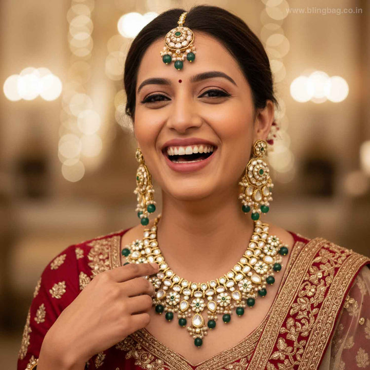 Emerald Eshanya Kundan Jewellery Set