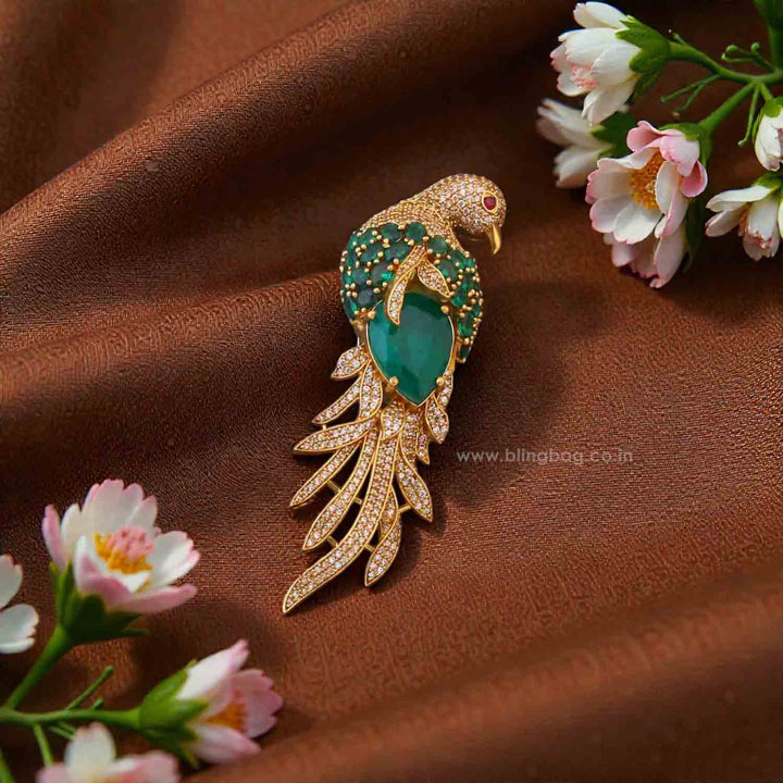 Emerald Feather Brooch