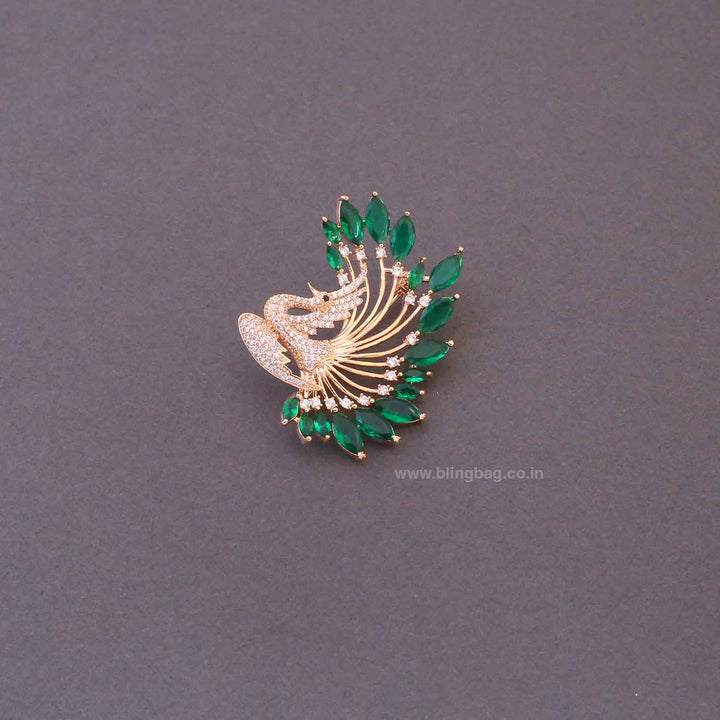 Emerald Feather Peacock Brooch