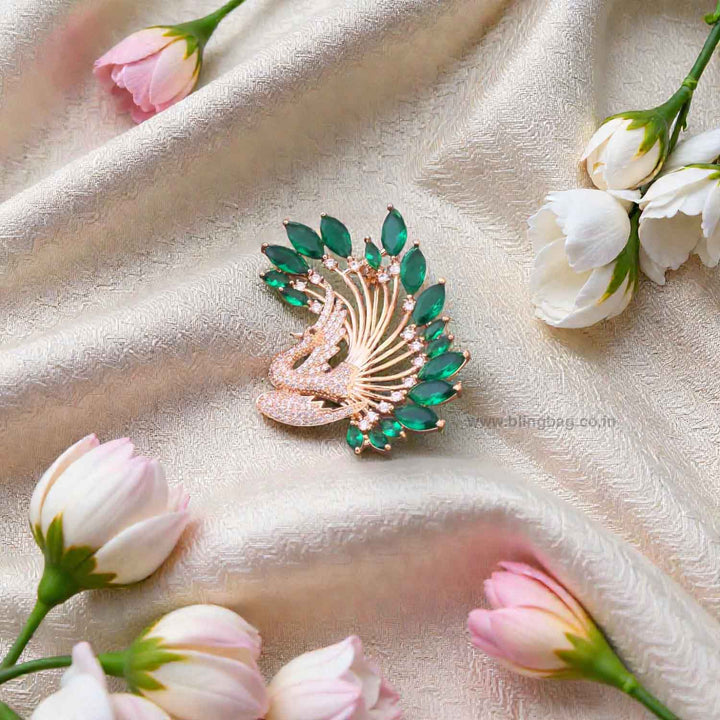 Emerald Feather Peacock Brooch